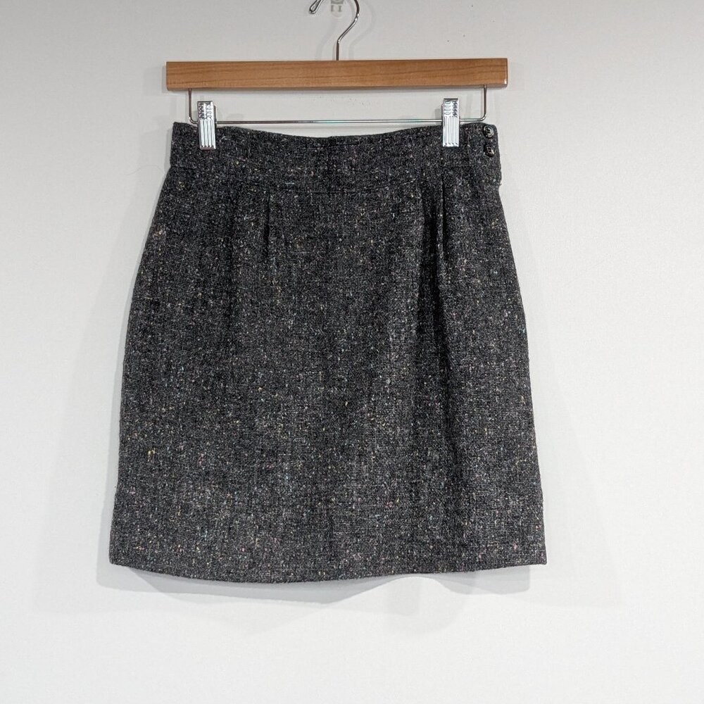 Louben Wool Tweed Skirt Grey Yellow Pink VINTAGE Size 10